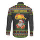 African Safari Black Santa Christmas Long Sleeve Button Shirt Ugly Pattern Sunset Baobab Tree Africa Map