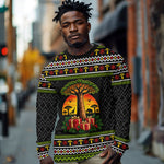 African Safari Black Santa Christmas Long Sleeve Shirt Ugly Pattern Sunset Baobab Tree Africa Map