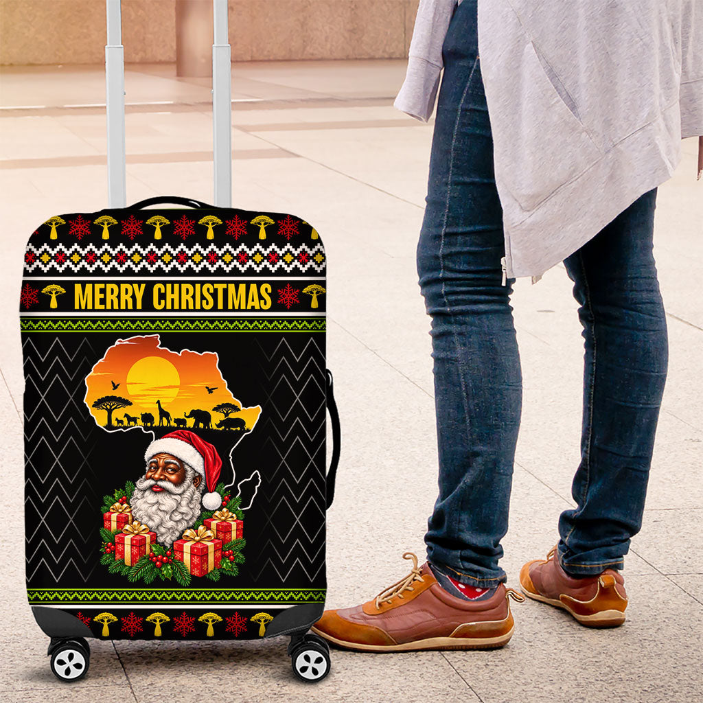 African Safari Black Santa Christmas Luggage Cover Ugly Pattern Sunset Baobab Tree Africa Map