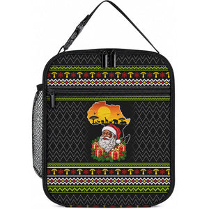 African Safari Black Santa Christmas Lunch Bag Ugly Pattern Sunset Baobab Tree Africa Map