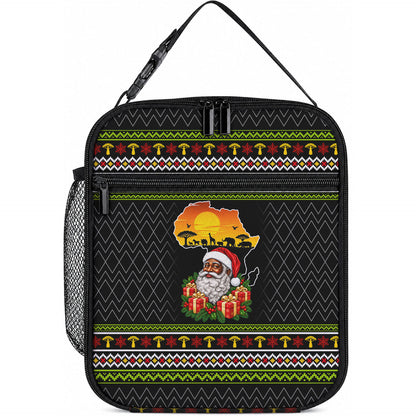 African Safari Black Santa Christmas Lunch Bag Ugly Pattern Sunset Baobab Tree Africa Map