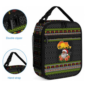 African Safari Black Santa Christmas Lunch Bag Ugly Pattern Sunset Baobab Tree Africa Map