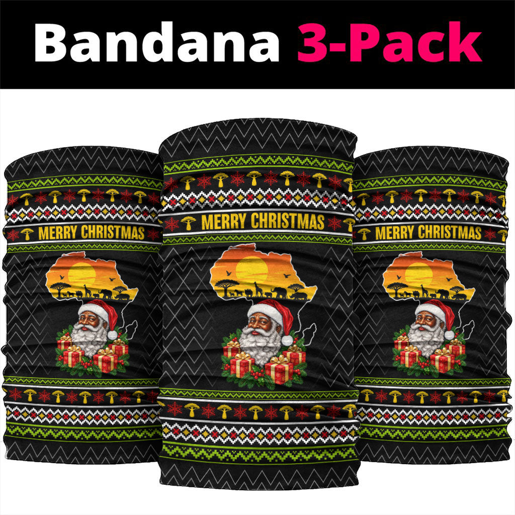 African Safari Black Santa Christmas Neck Gaiter Ugly Pattern Sunset Baobab Tree Africa Map