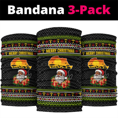 African Safari Black Santa Christmas Neck Gaiter Ugly Pattern Sunset Baobab Tree Africa Map