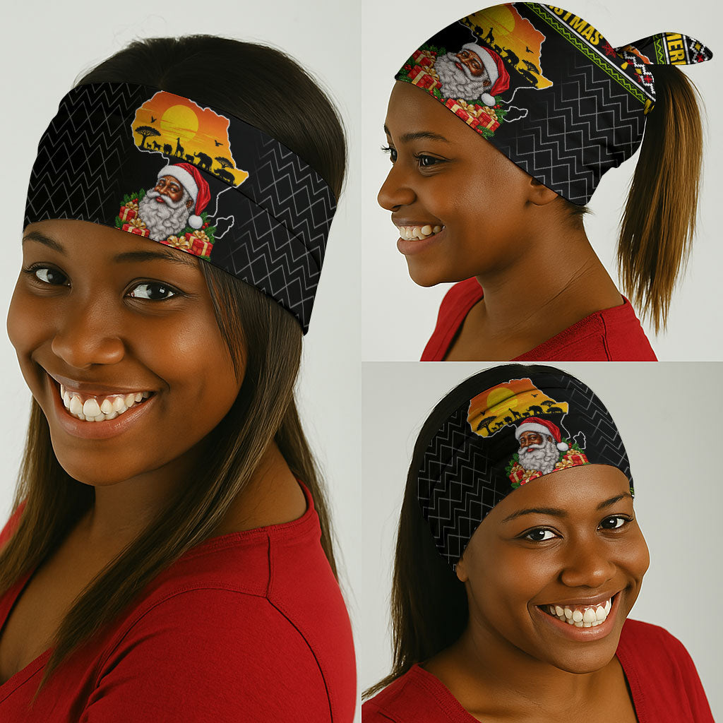 African Safari Black Santa Christmas Neck Gaiter Ugly Pattern Sunset Baobab Tree Africa Map