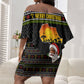 African Safari Black Santa Christmas Off Shoulder Short Dress Ugly Pattern Sunset Baobab Tree Africa Map