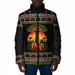 African Safari Black Santa Christmas Padded Jacket Ugly Pattern Sunset Baobab Tree Africa Map