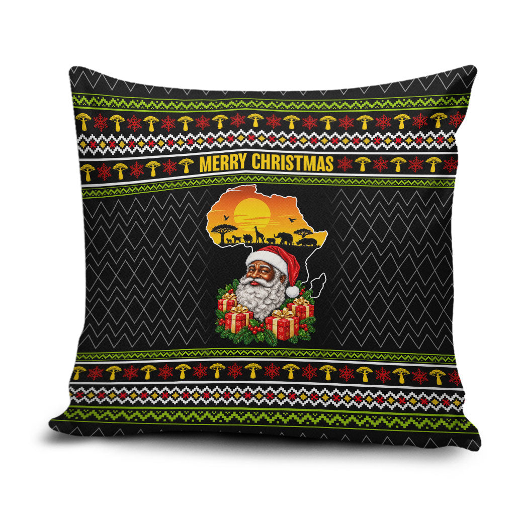 African Safari Black Santa Christmas Pillow Cover Ugly Pattern Sunset Baobab Tree Africa Map