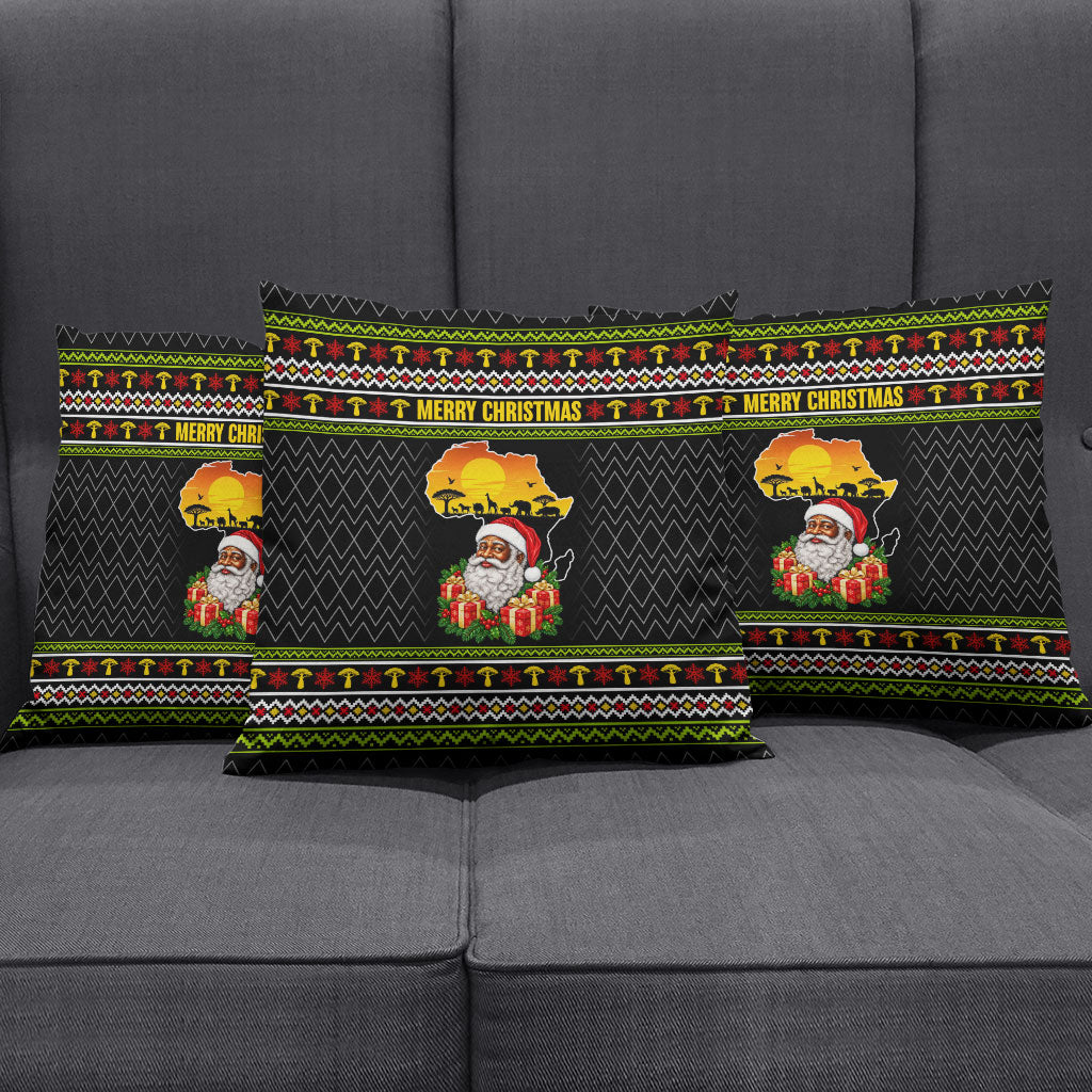 African Safari Black Santa Christmas Pillow Cover Ugly Pattern Sunset Baobab Tree Africa Map