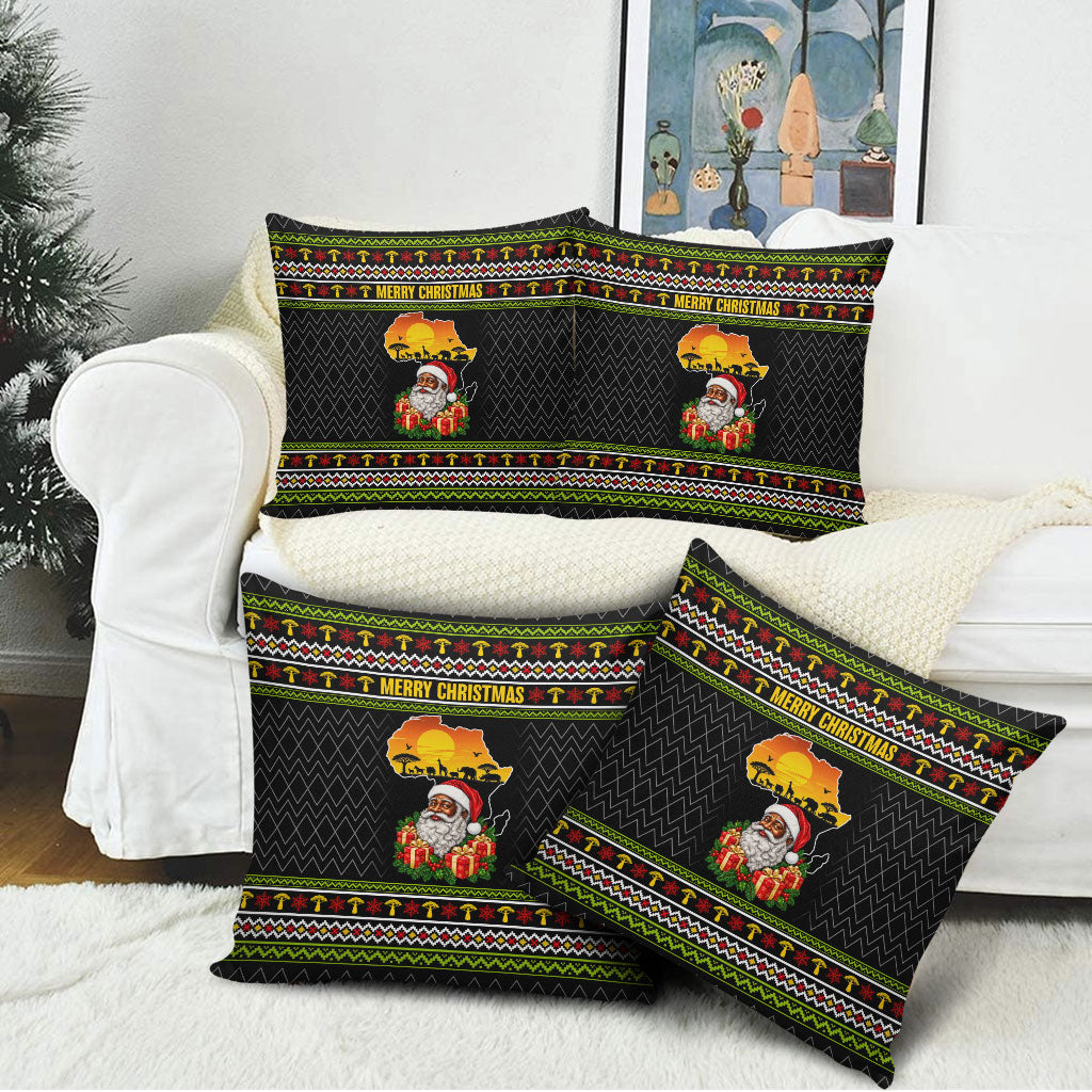 African Safari Black Santa Christmas Pillow Cover Ugly Pattern Sunset Baobab Tree Africa Map