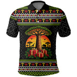 African Safari Black Santa Christmas Polo Shirt Ugly Pattern Sunset Baobab Tree Africa Map