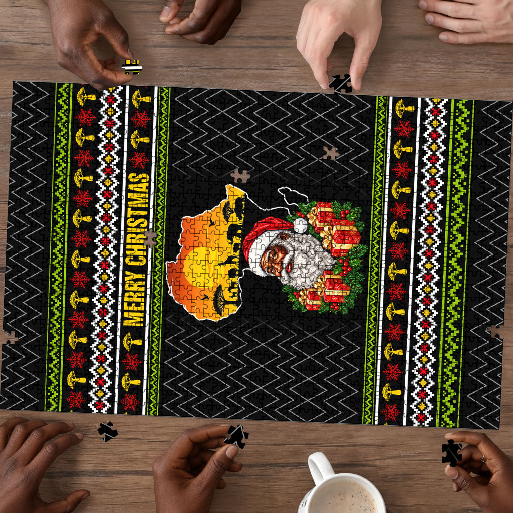 African Safari Black Santa Christmas Puzzle Ugly Pattern Sunset Baobab Tree Africa Map