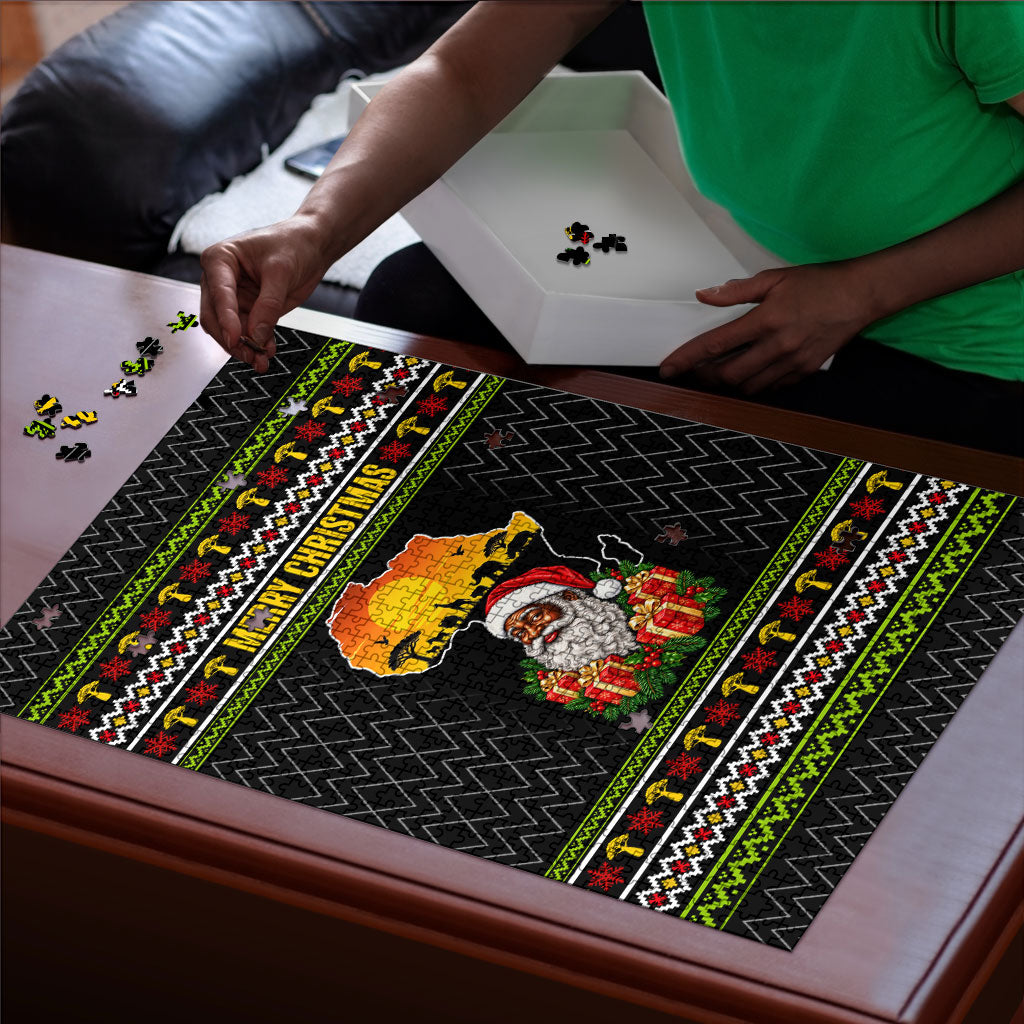 African Safari Black Santa Christmas Puzzle Ugly Pattern Sunset Baobab Tree Africa Map