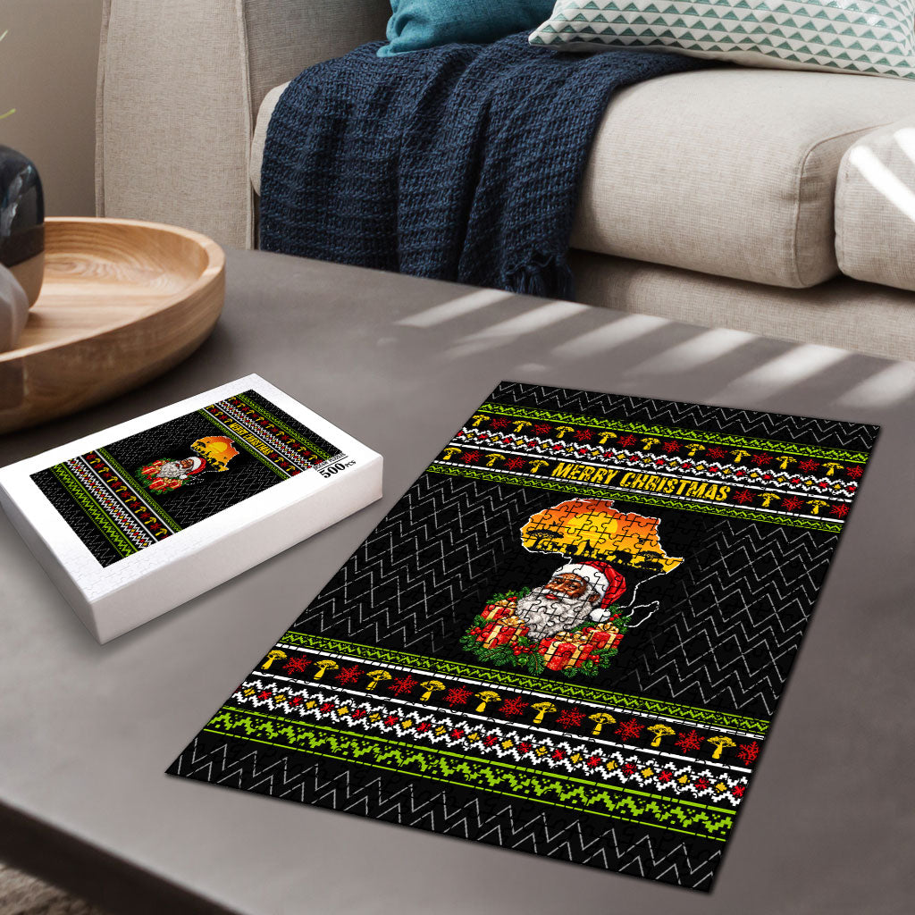 African Safari Black Santa Christmas Puzzle Ugly Pattern Sunset Baobab Tree Africa Map