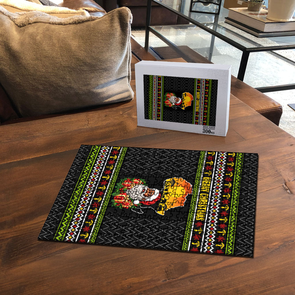 African Safari Black Santa Christmas Puzzle Ugly Pattern Sunset Baobab Tree Africa Map