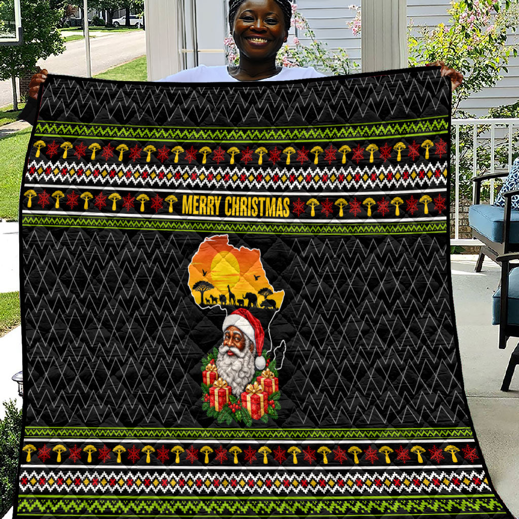 African Safari Black Santa Christmas Quilt Ugly Pattern Sunset Baobab Tree Africa Map