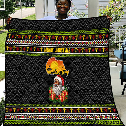 African Safari Black Santa Christmas Quilt Ugly Pattern Sunset Baobab Tree Africa Map