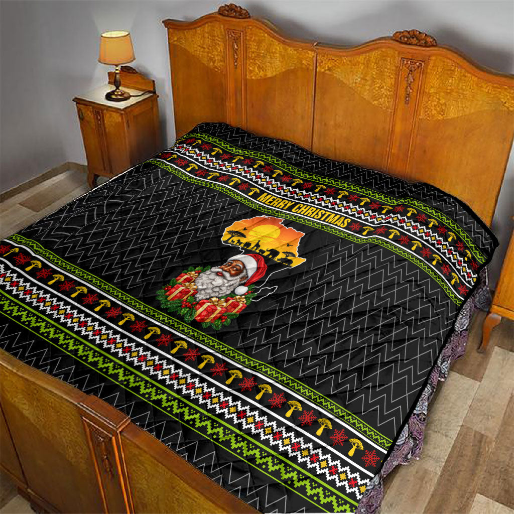 African Safari Black Santa Christmas Quilt Ugly Pattern Sunset Baobab Tree Africa Map