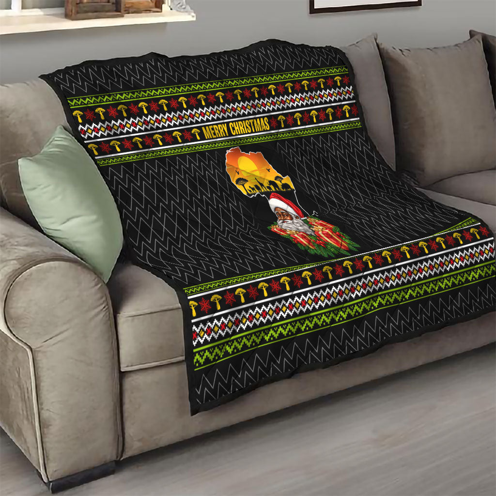 African Safari Black Santa Christmas Quilt Ugly Pattern Sunset Baobab Tree Africa Map