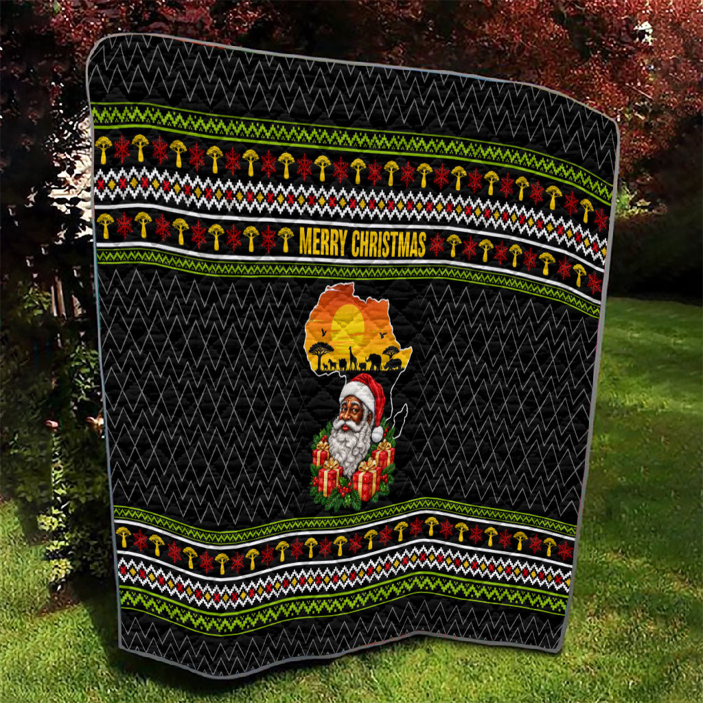 African Safari Black Santa Christmas Quilt Ugly Pattern Sunset Baobab Tree Africa Map
