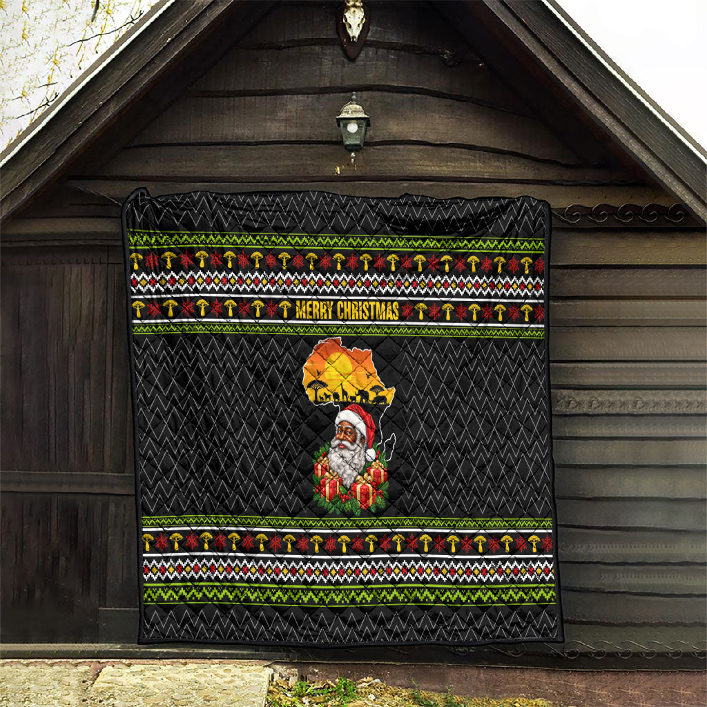 African Safari Black Santa Christmas Quilt Ugly Pattern Sunset Baobab Tree Africa Map