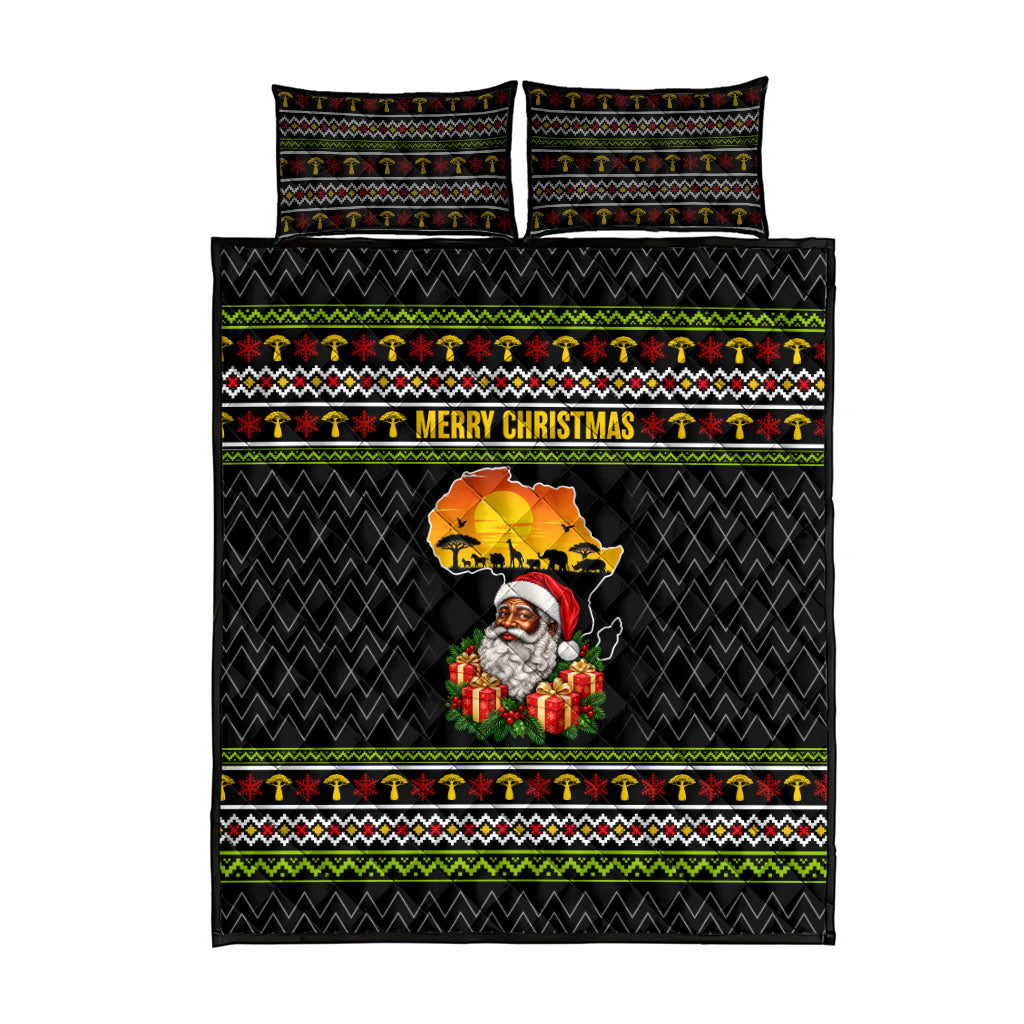 African Safari Black Santa Christmas Quilt Bed Set Ugly Pattern Sunset Baobab Tree Africa Map