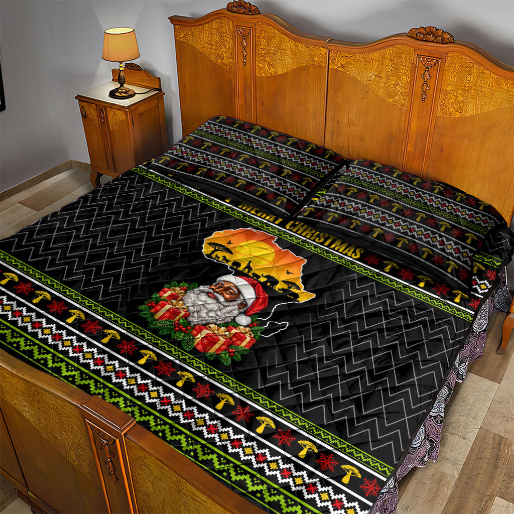 African Safari Black Santa Christmas Quilt Bed Set Ugly Pattern Sunset Baobab Tree Africa Map