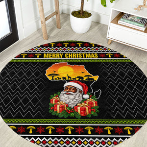 African Safari Black Santa Christmas Round Carpet Ugly Pattern Sunset Baobab Tree Africa Map