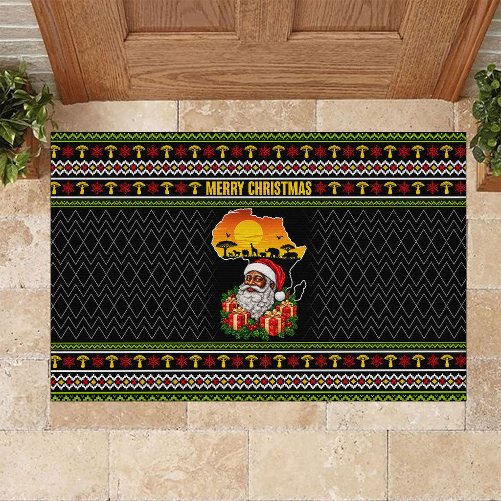 African Safari Black Santa Christmas Rubber Doormat Ugly Pattern Sunset Baobab Tree Africa Map