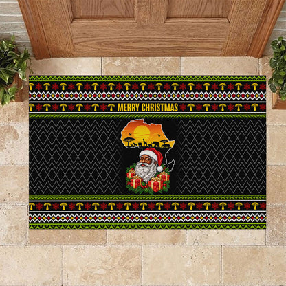 African Safari Black Santa Christmas Rubber Doormat Ugly Pattern Sunset Baobab Tree Africa Map