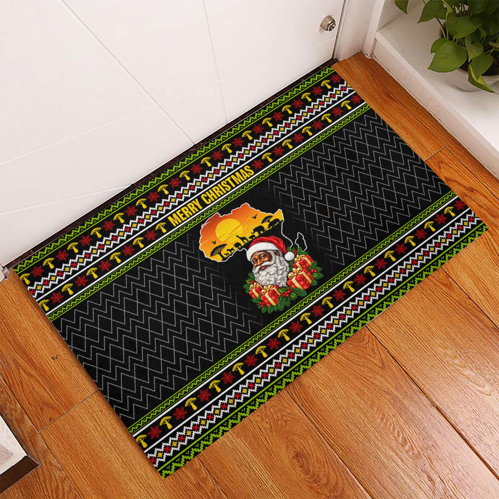 African Safari Black Santa Christmas Rubber Doormat Ugly Pattern Sunset Baobab Tree Africa Map