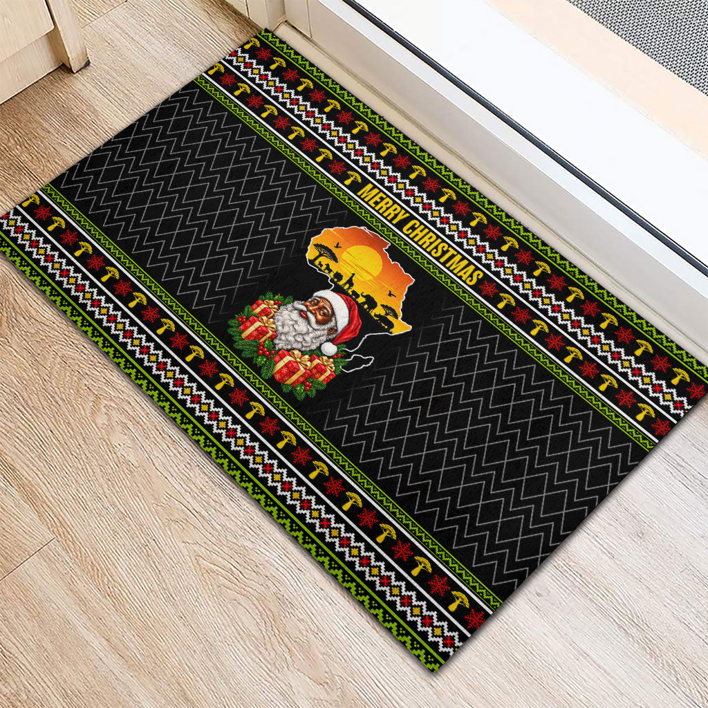 African Safari Black Santa Christmas Rubber Doormat Ugly Pattern Sunset Baobab Tree Africa Map