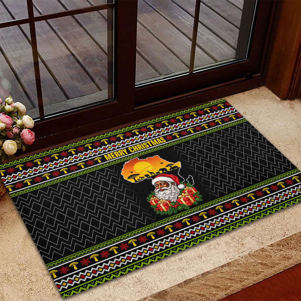 African Safari Black Santa Christmas Rubber Doormat Ugly Pattern Sunset Baobab Tree Africa Map