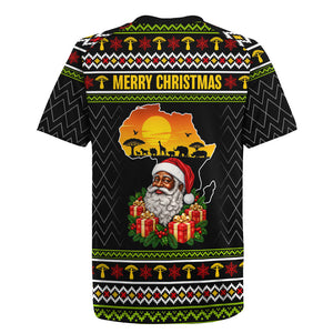 African Safari Black Santa Christmas Rugby Jersey Ugly Pattern Sunset Baobab Tree Africa Map