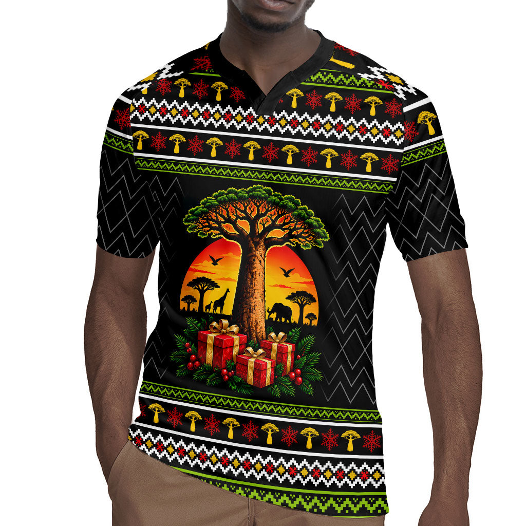 African Safari Black Santa Christmas Rugby Jersey Ugly Pattern Sunset Baobab Tree Africa Map