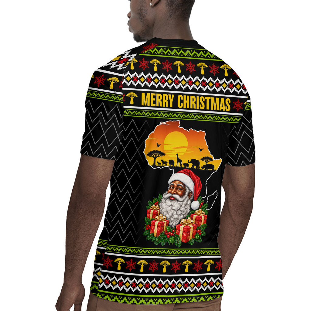 African Safari Black Santa Christmas Rugby Jersey Ugly Pattern Sunset Baobab Tree Africa Map
