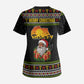 African Safari Black Santa Christmas Scrub Top Ugly Pattern Sunset Baobab Tree Africa Map