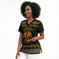 African Safari Black Santa Christmas Scrub Top Ugly Pattern Sunset Baobab Tree Africa Map