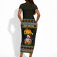 African Safari Black Santa Christmas Short Sleeve Bodycon Dress Ugly Pattern Sunset Baobab Tree Africa Map