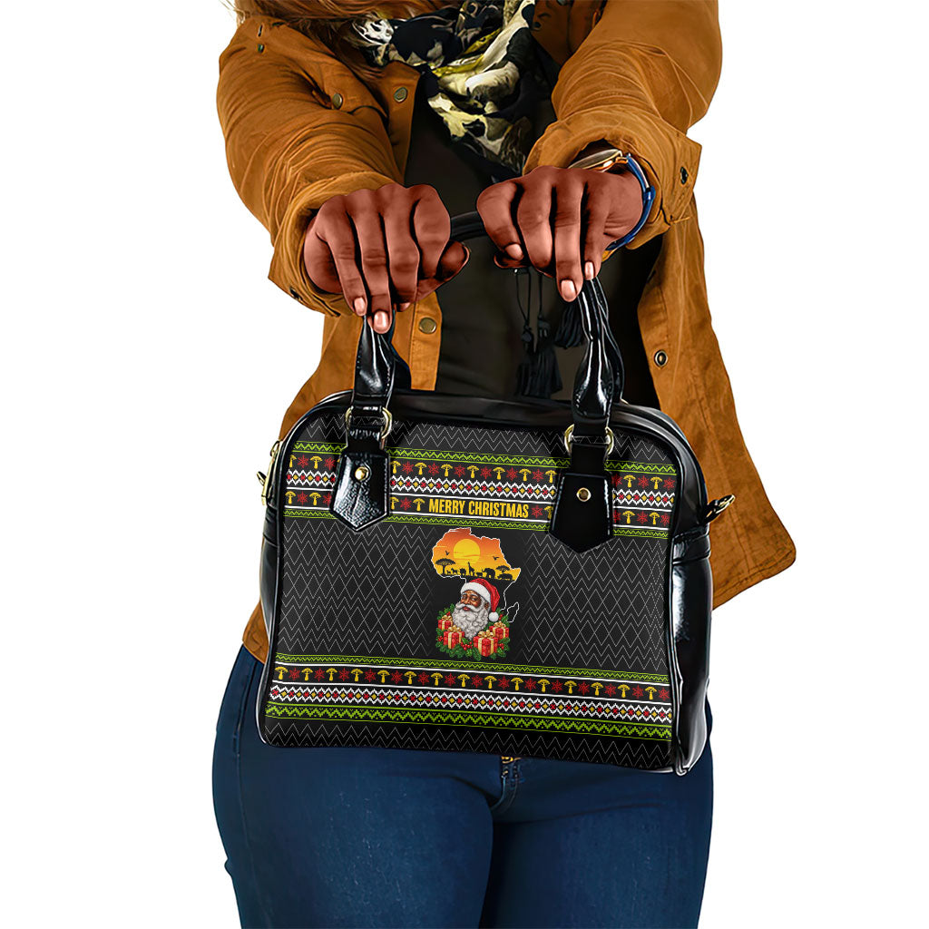 African Safari Black Santa Christmas Shoulder Handbag Ugly Pattern Sunset Baobab Tree Africa Map
