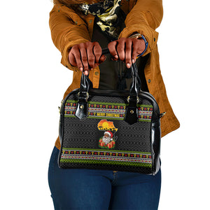 African Safari Black Santa Christmas Shoulder Handbag Ugly Pattern Sunset Baobab Tree Africa Map