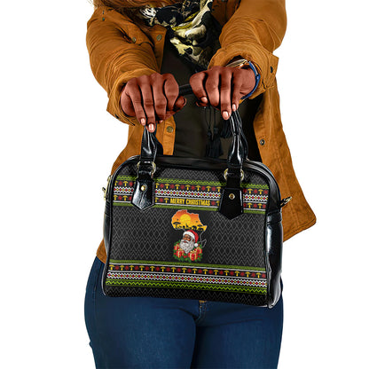 African Safari Black Santa Christmas Shoulder Handbag Ugly Pattern Sunset Baobab Tree Africa Map