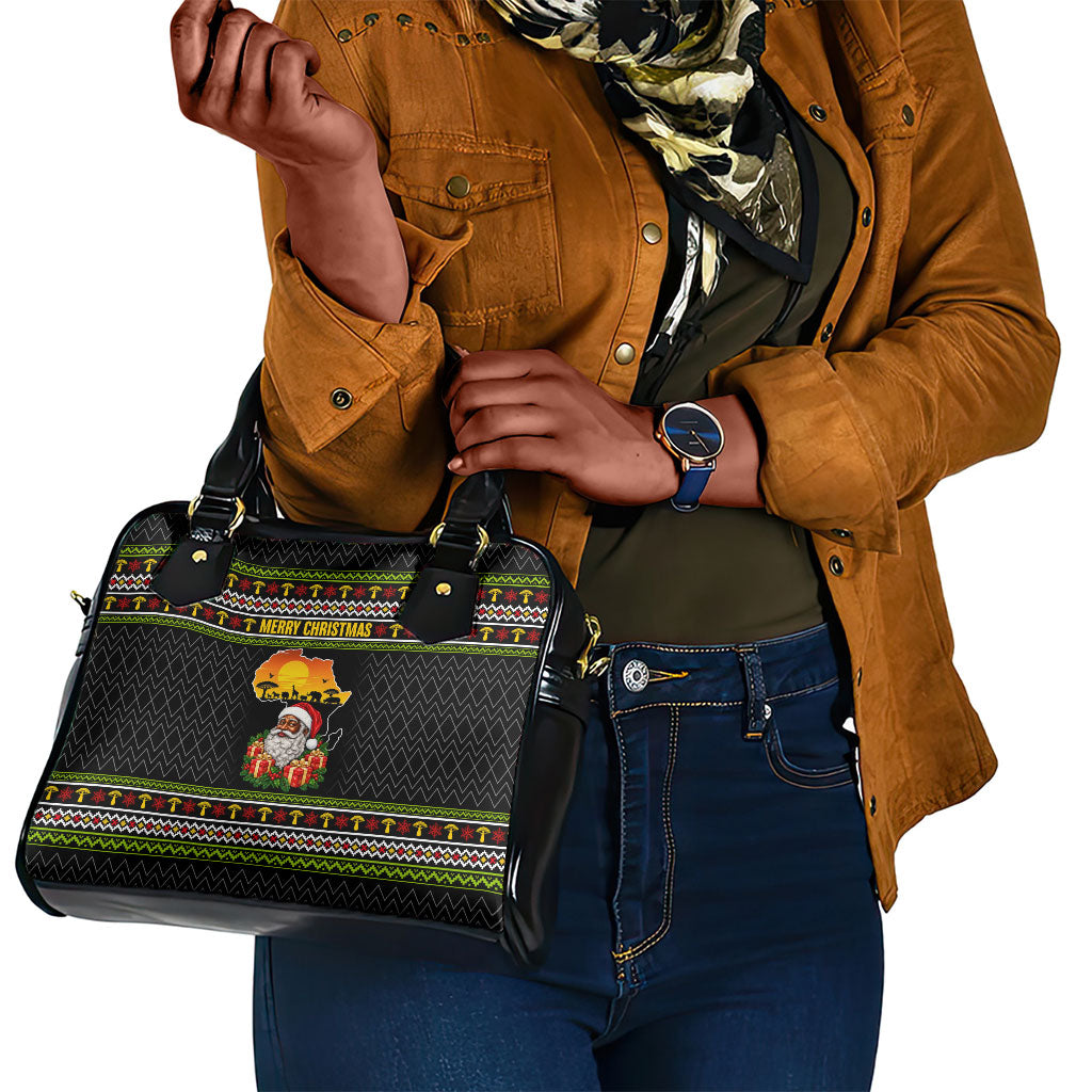 African Safari Black Santa Christmas Shoulder Handbag Ugly Pattern Sunset Baobab Tree Africa Map