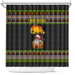 African Safari Black Santa Christmas Shower Curtain Ugly Pattern Sunset Baobab Tree Africa Map