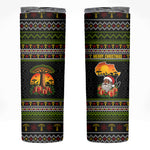 African Safari Black Santa Christmas Skinny Tumbler Ugly Pattern Sunset Baobab Tree Africa Map