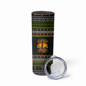 African Safari Black Santa Christmas Skinny Tumbler Ugly Pattern Sunset Baobab Tree Africa Map