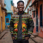 African Safari Black Santa Christmas Sleeve Zip Bomber Jacket Ugly Pattern Sunset Baobab Tree Africa Map