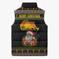 African Safari Black Santa Christmas Sleeveless Puffer Jacket Ugly Pattern Sunset Baobab Tree Africa Map