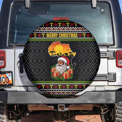African Safari Black Santa Christmas Spare Tire Cover Ugly Pattern Sunset Baobab Tree Africa Map