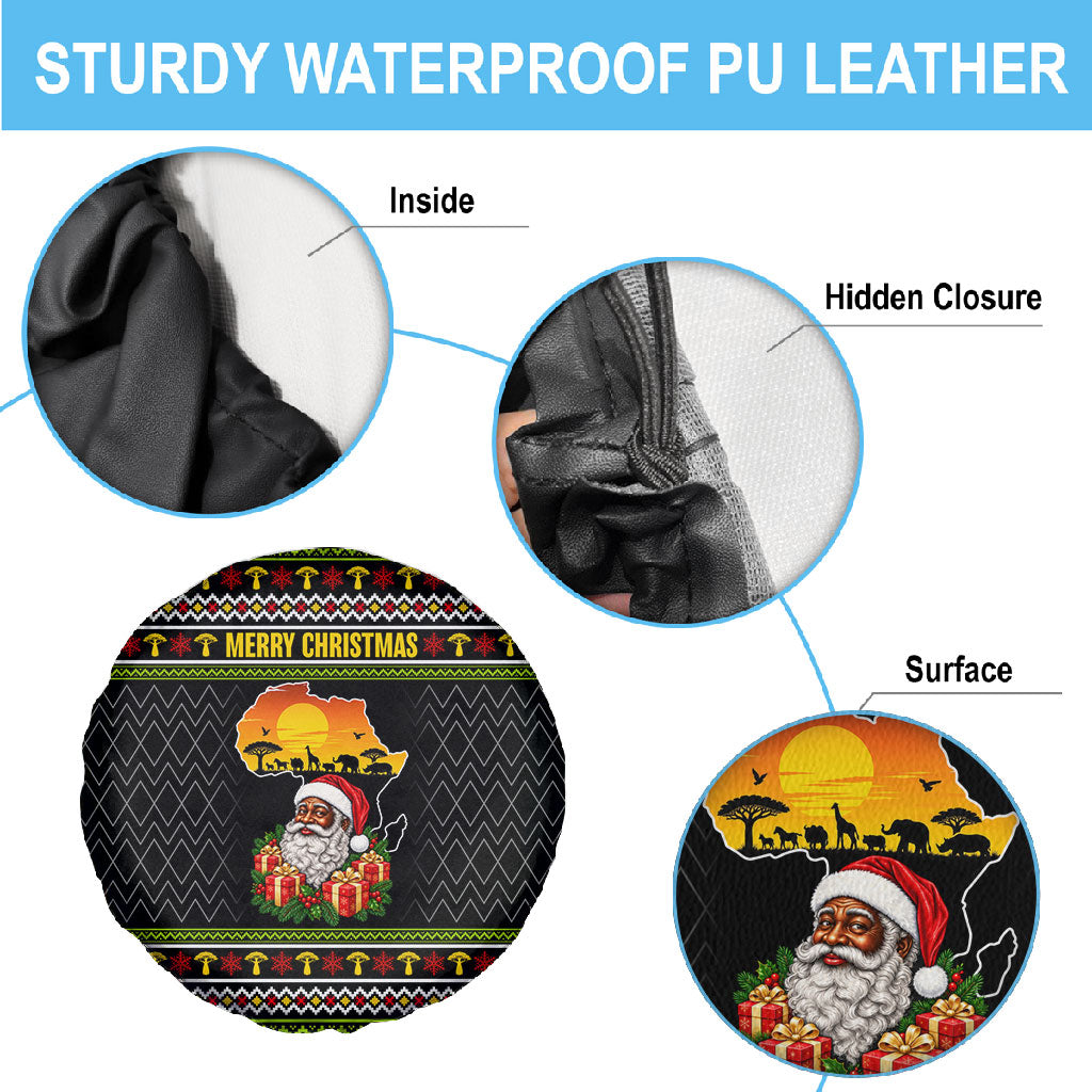 African Safari Black Santa Christmas Spare Tire Cover Ugly Pattern Sunset Baobab Tree Africa Map